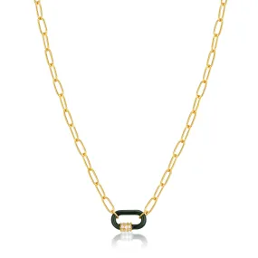 Ania Haie Forest Green Enamel Carabiner Gold Necklace