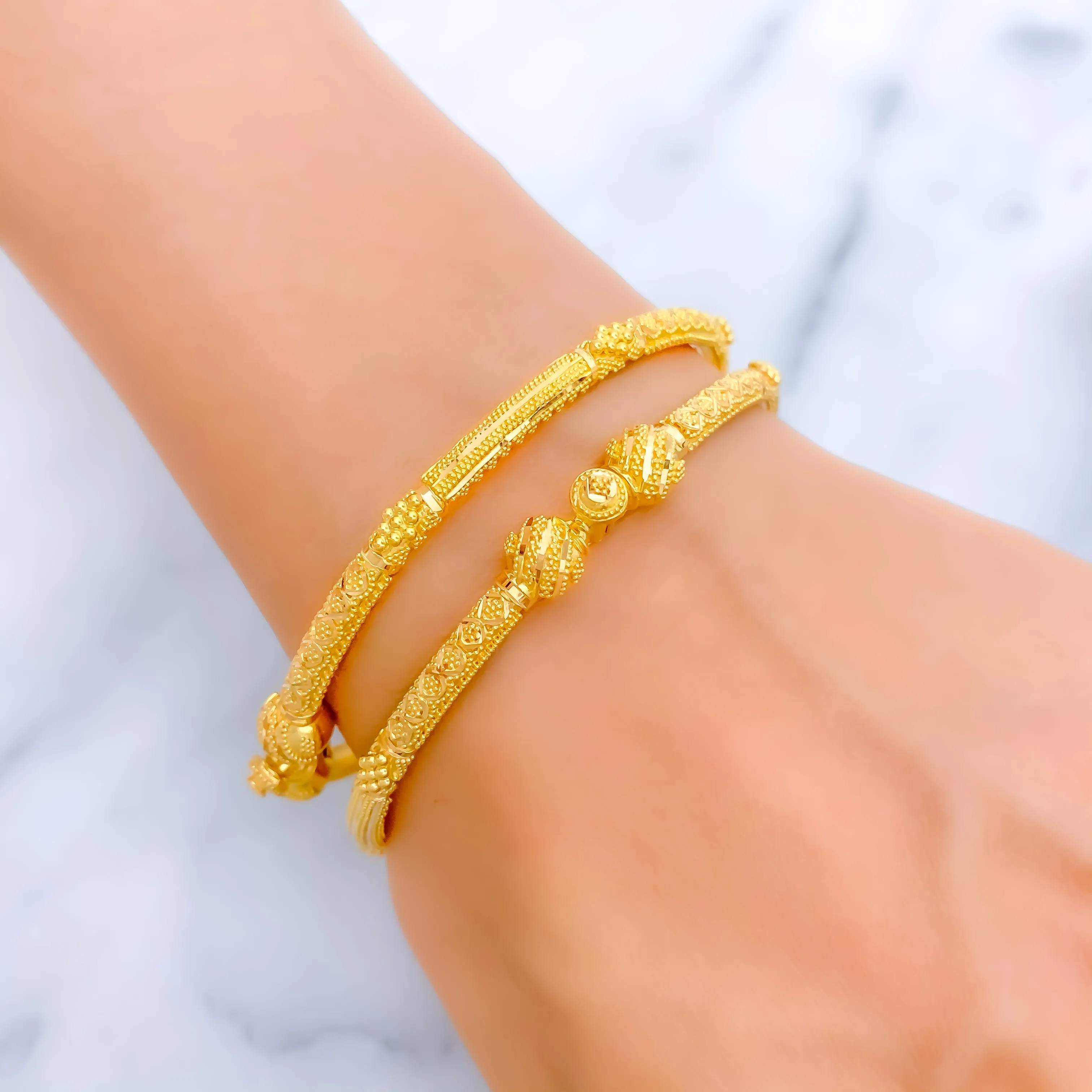 Beaded Floral Striped 22k Gold Pipe Bangles