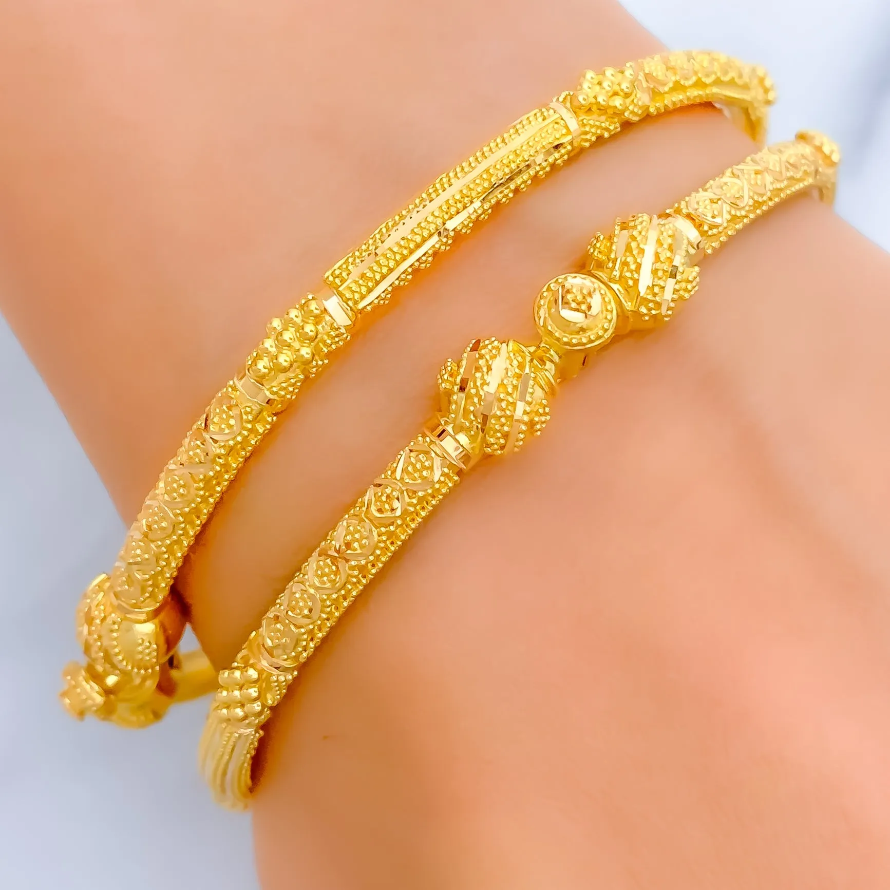 Beaded Floral Striped 22k Gold Pipe Bangles