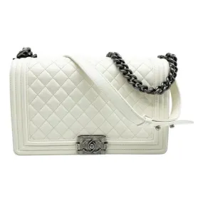 Chanel Handbag Boy Lambskin Quilted New Medium Flap White Leather Shoulder Bag