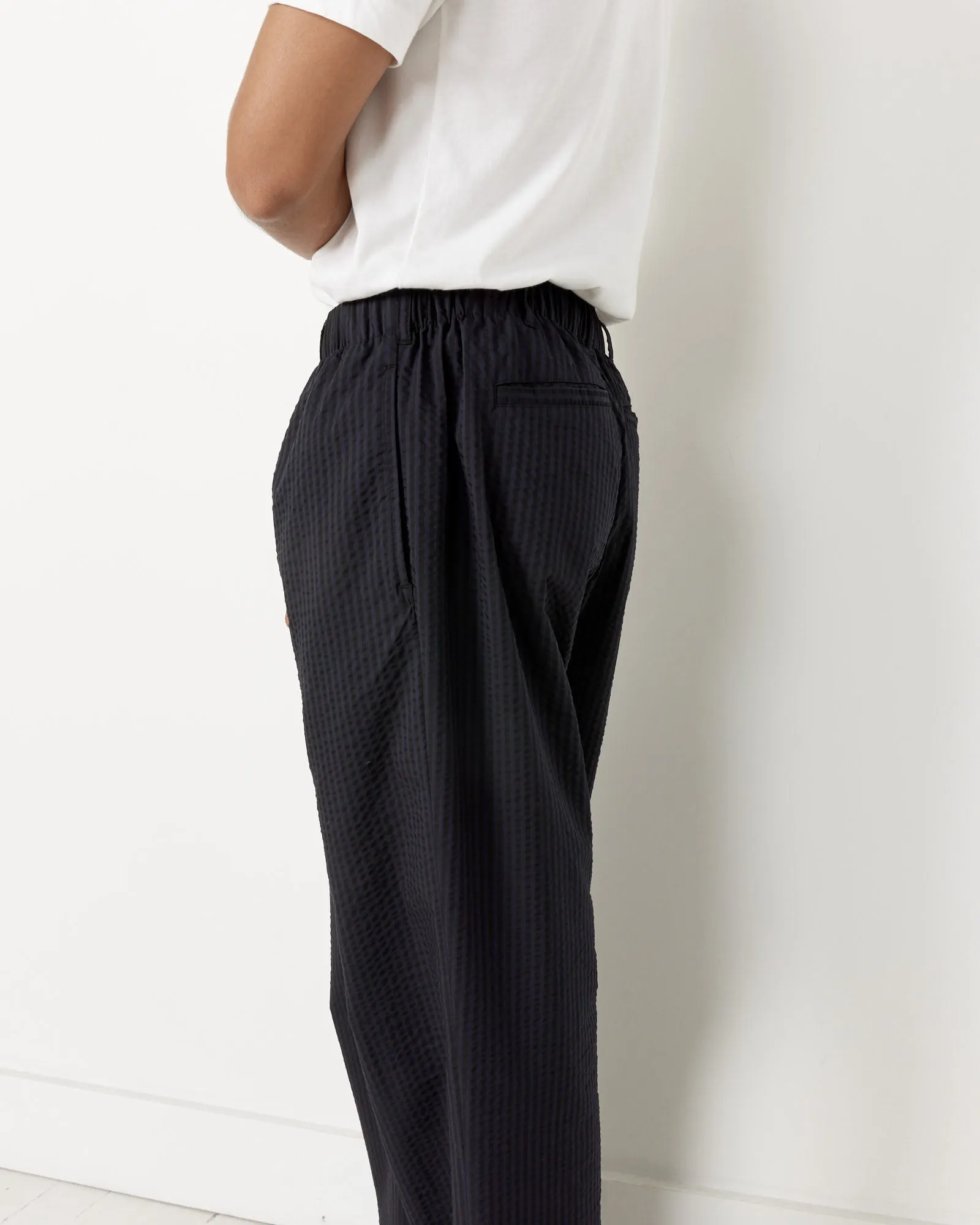 Drape Trouser Striped Seersucker in Navy/Black