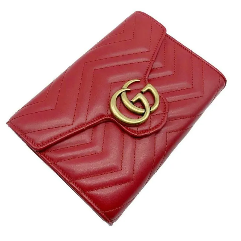 Gucci Chain Wallet Marmont Calfskin Matelasse Gg Red Leather Cross Body Bag