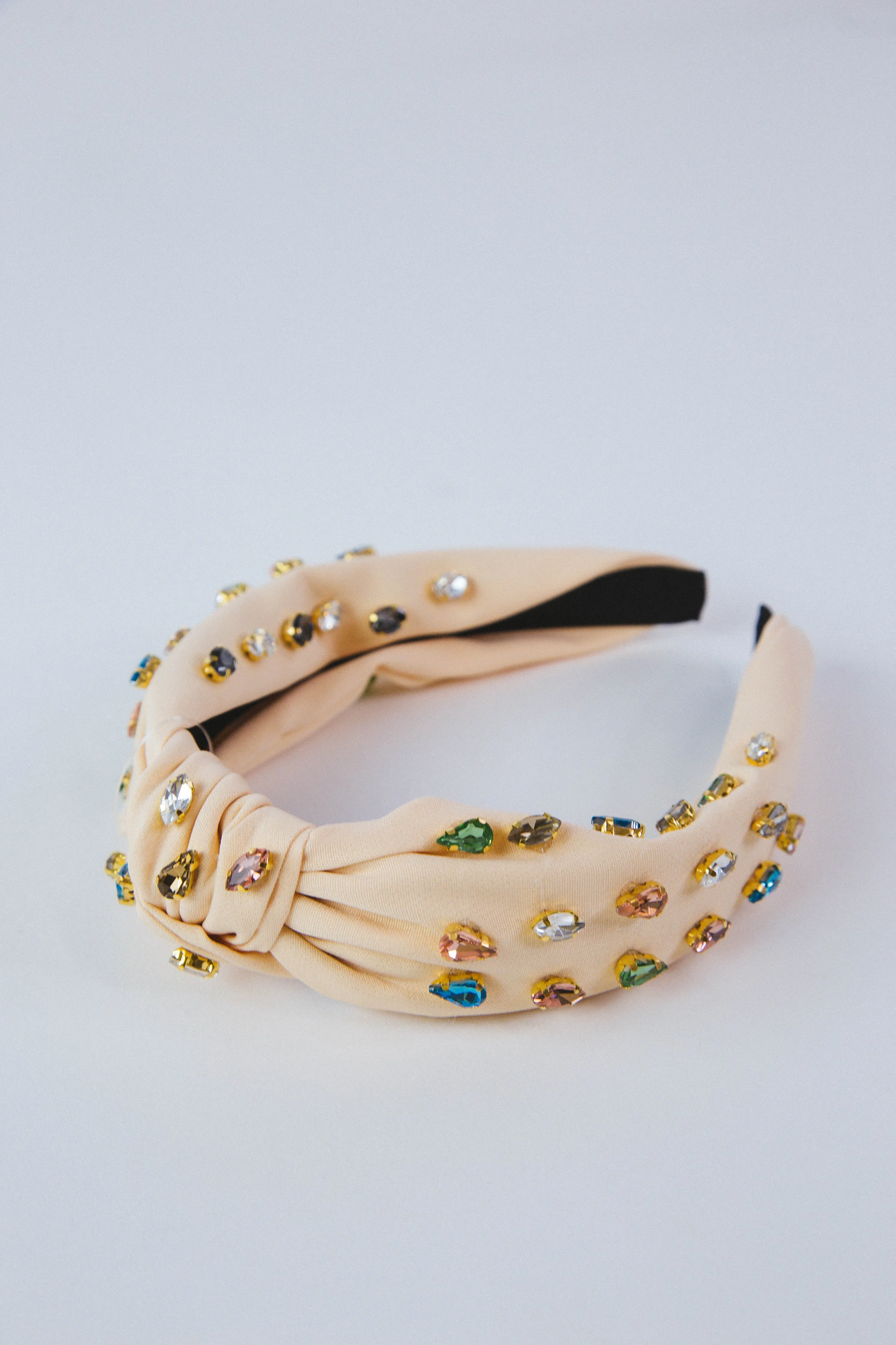 Jessie Multicolor Jewel Knotted Headband, Ivory