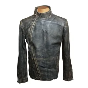 Kwame's vintage style leather jacket with straight collar