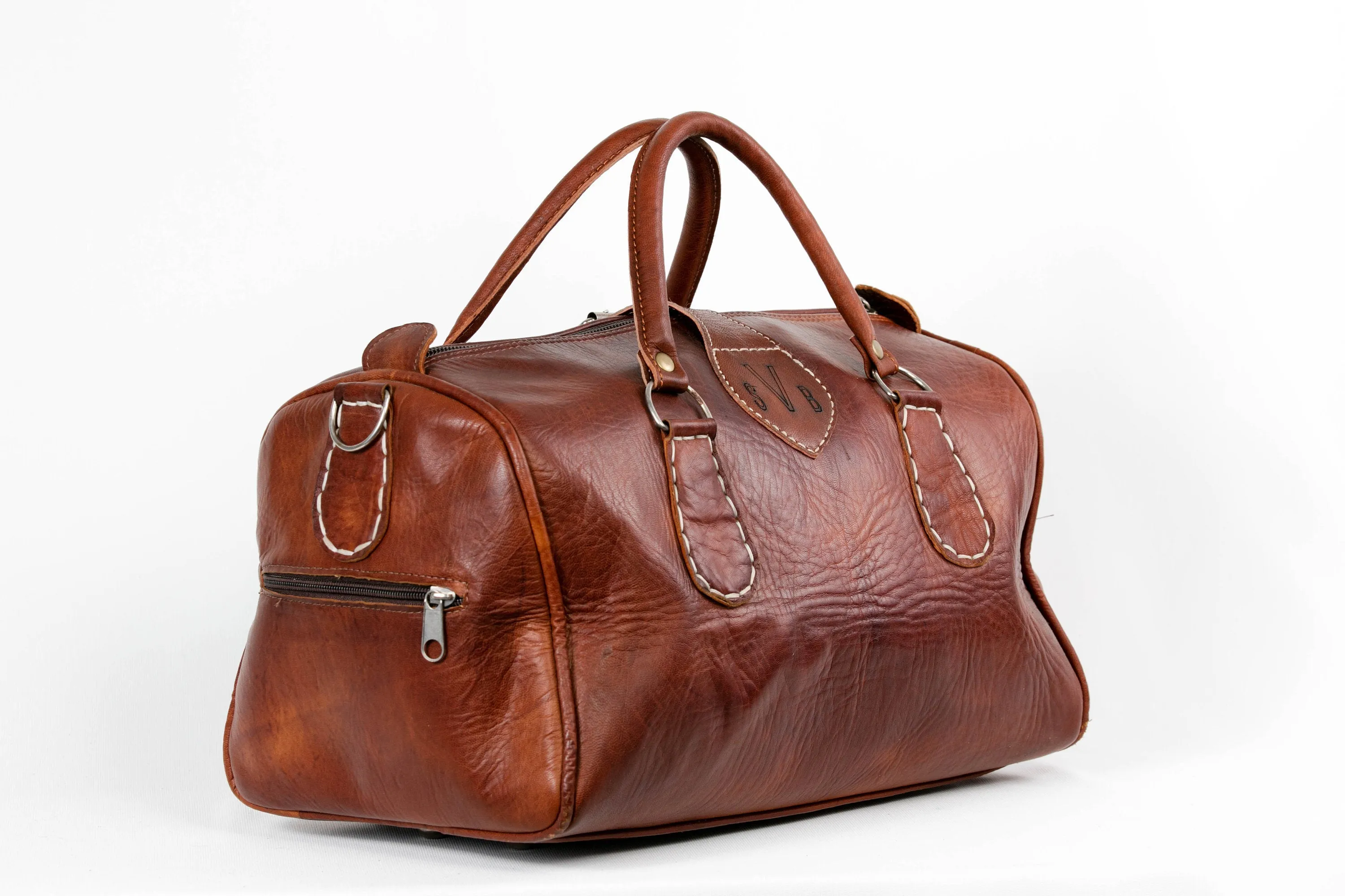 Leather bag Weekender, Small Leather Cowhide Duffle Bag, Genuine Leather Luggage, Leather Travel Bag