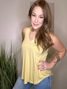 Lemon V Neck Round Hem Tank