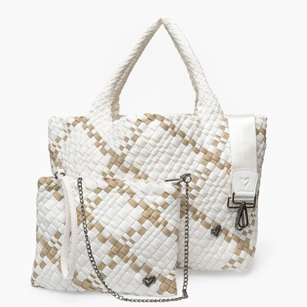 London Large Woven Tote - White & Tan