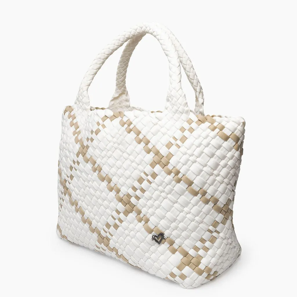 London Large Woven Tote - White & Tan