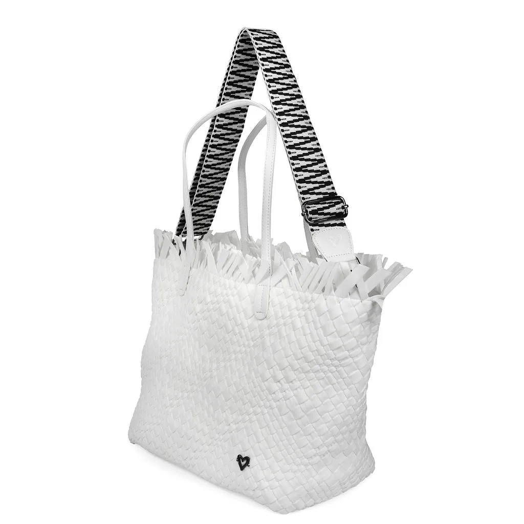 NEW Vulcan Woven Large Tote (Fringed Top) - White