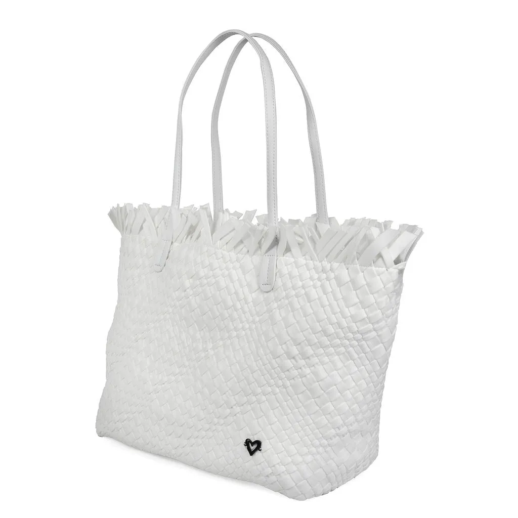 NEW Vulcan Woven Large Tote (Fringed Top) - White