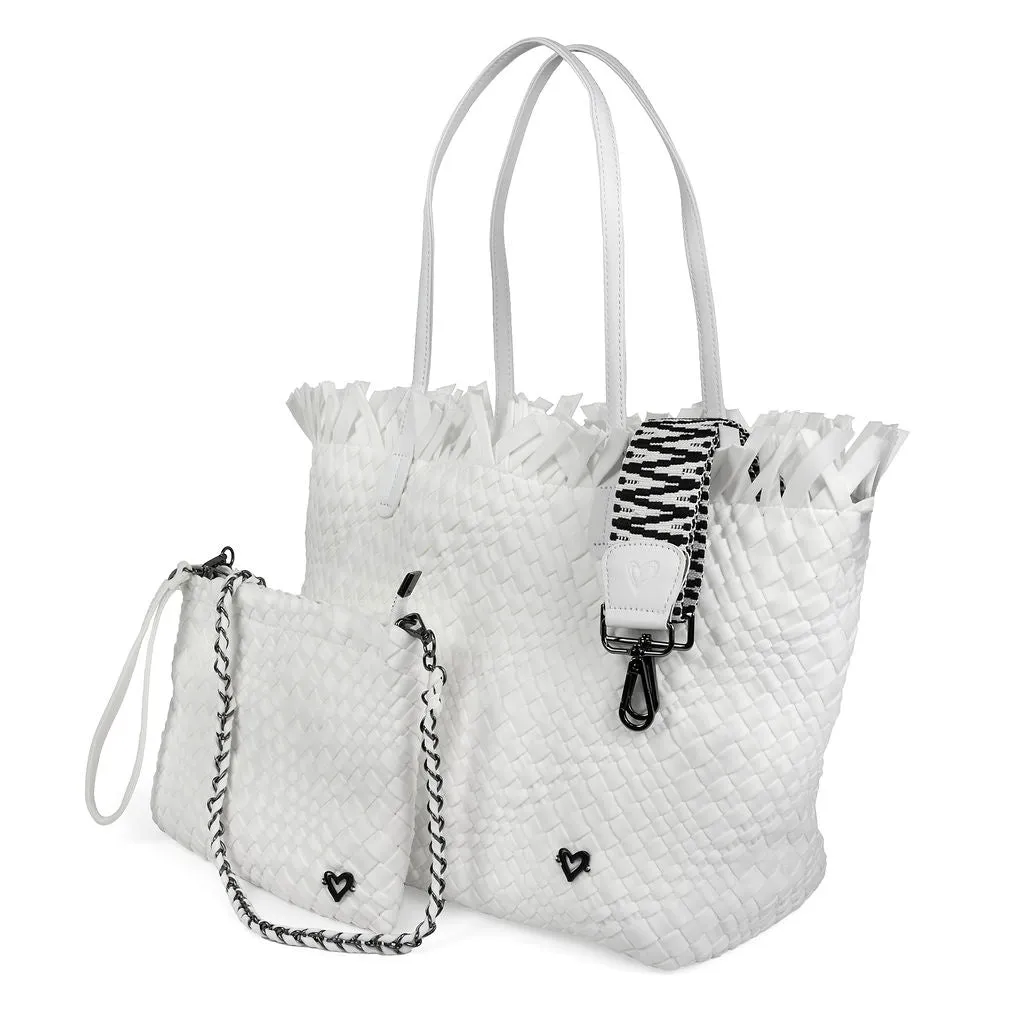 NEW Vulcan Woven Large Tote (Fringed Top) - White