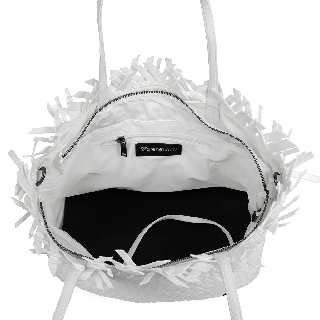 NEW Vulcan Woven Large Tote (Fringed Top) - White