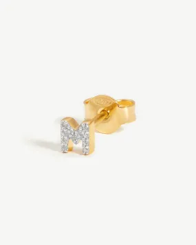 Pave Initial Single Stud Earring - Initial M | 18ct Gold Plated Vermeil/Cubic Zirconia