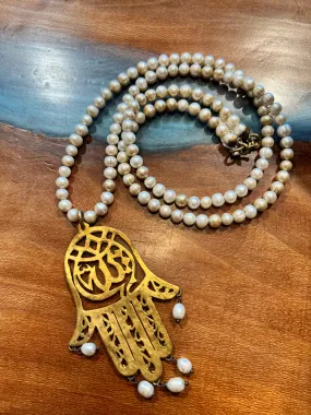 Pearl String Hamsa Necklace