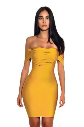 Yellow Fringe Strapless Bandage Dress